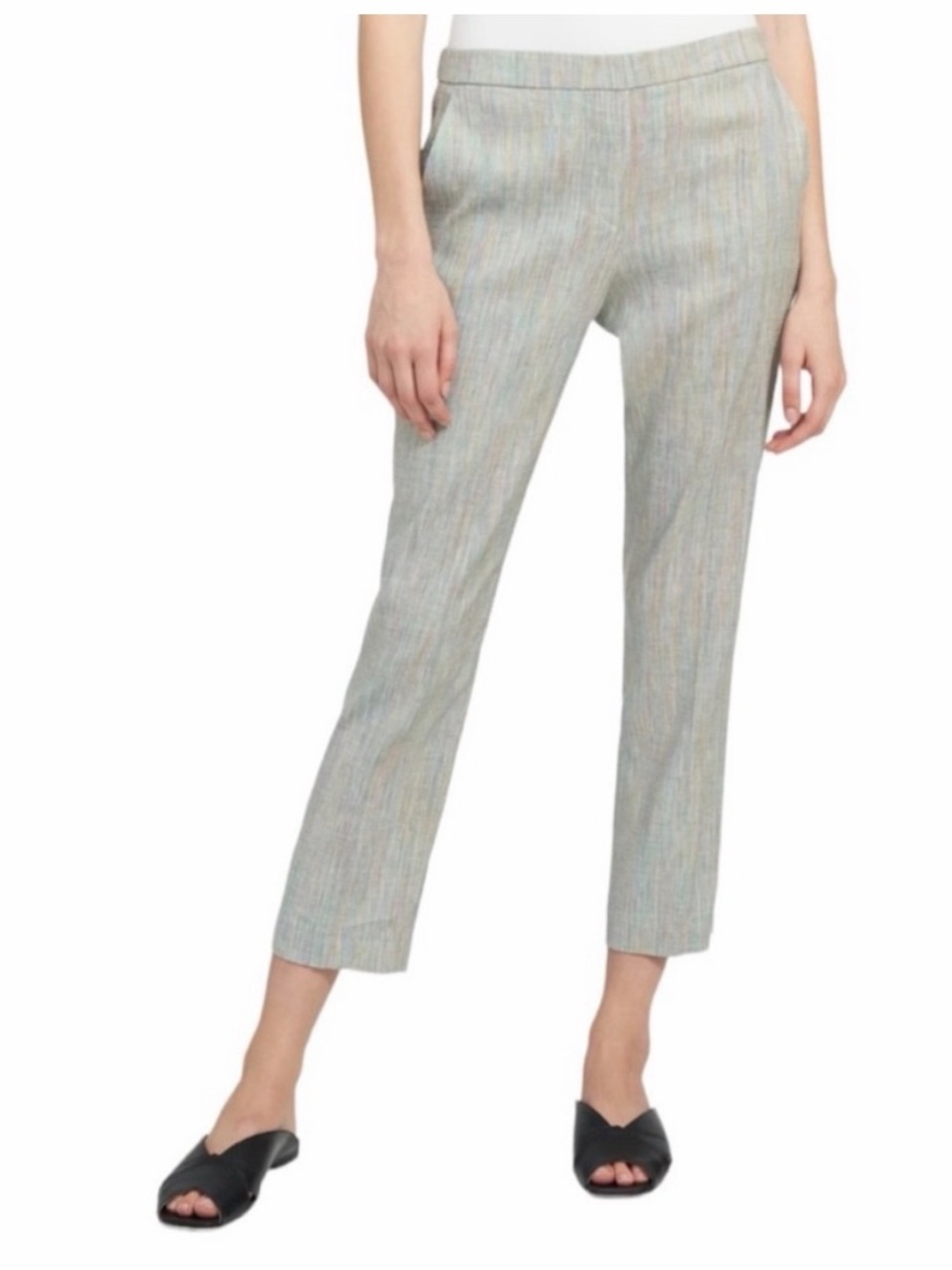 NWOT Theory Treeca Cropped Pants Linen Blend Multi-Color Striped New SZ 2